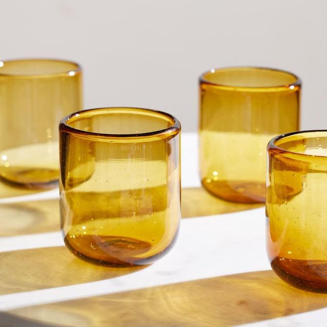 Recycled Glassware, Double Old Fashioned, Amber, Set of 4