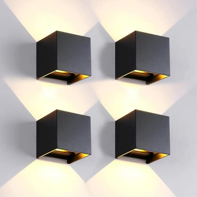 4 Pack LED Outdoor Sconces Wall Lights 20W Exterior/Interior Up and Down Lights IP65 Waterproof Modern Outdoor Lighting Fixtures Square Aluminum Wall Mount Light Black 3000K Warm Lights