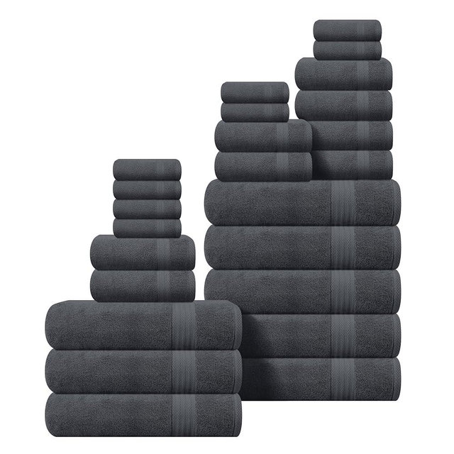 GLAMBURG Ultra Soft 24-Piece Towel Set - 100% Pure Ringspun Cotton, Contains 8 Oversized Bath Towels 27x54, 8 Hand Towels 16x28, 8 Wash Cloths 13x13- Ideal for Everyday use, Hotel & Spa- Charcoal Grey