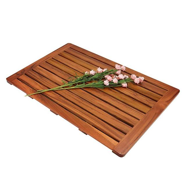 Utoplike Teak Wood Bath Mat, Shower Mat Non Slip for Bathroom, Wooden Floor Mat Square Large for Spa Home or Outdoor (31.9"x18")