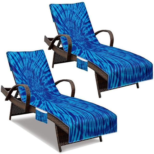 NISDOING Lounge Chair Towel Cover, Beach Chair Cover (Pack of 2), Pool Lounge Chair Covers for Outdoor,Garden, Beach,Sun Lounger,Hotel Pool,Large Size and No Sliding, 85" X 30", Blue Tie Dye