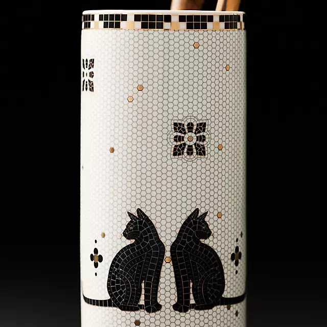 Bistro Tile Stoneware 24k Gold Accent Halloween Vase