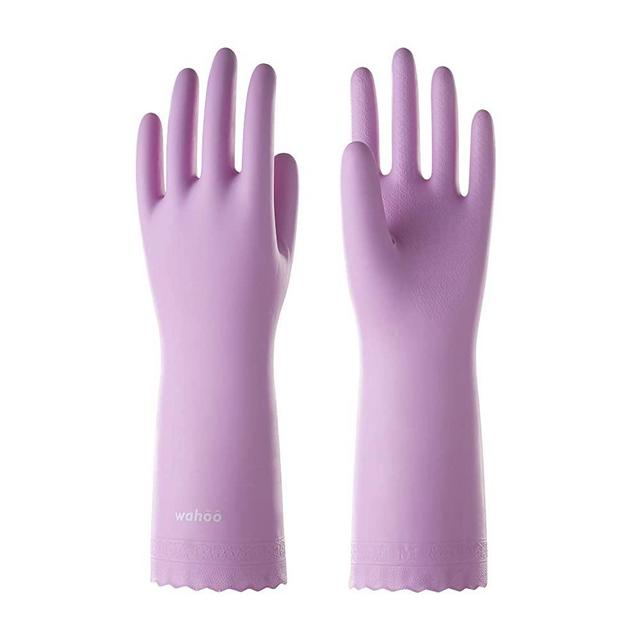 LANON Wahoo Series Reusable Cleaning Gloves PVC Dishwashing Gloves, Cotton Flock Liner, Non-Slip Household Gloves for Gardening, Kitchen, Waterproof, Medium, Intertek Listed
