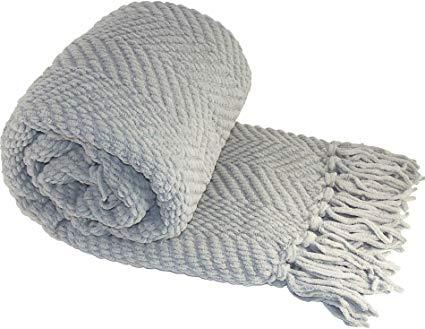 SILVER Home Soft Things Knitted Tweed Throw Couch Cover Blanket, 60" x 80", Silver