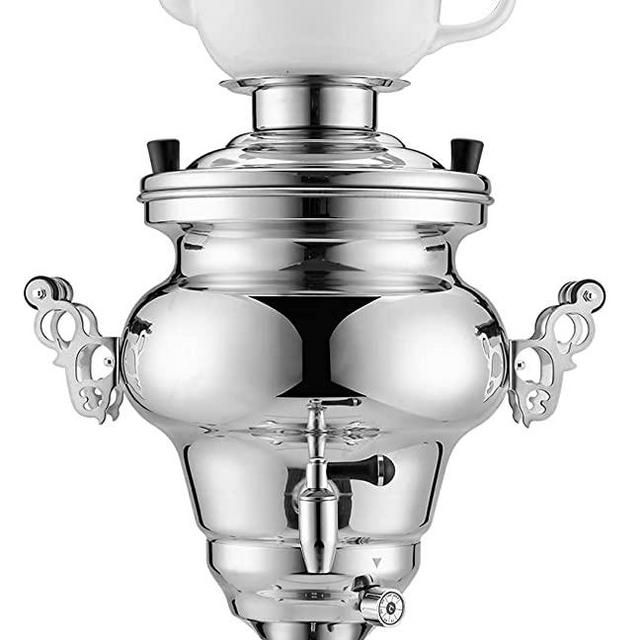 APL Electric Samovar Russian Persian Turkish Tea Maker Water Kettle Stainless Steel Ceramic Porcelain Teapot 5+1=6 Liter 110V 1000W Auto Shut Off, Keep Warm, 14x11x17, AI318