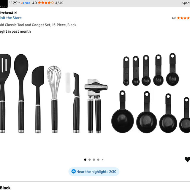 KitchenAid Classic Tool and Gadget Set, 15-Piece, Black