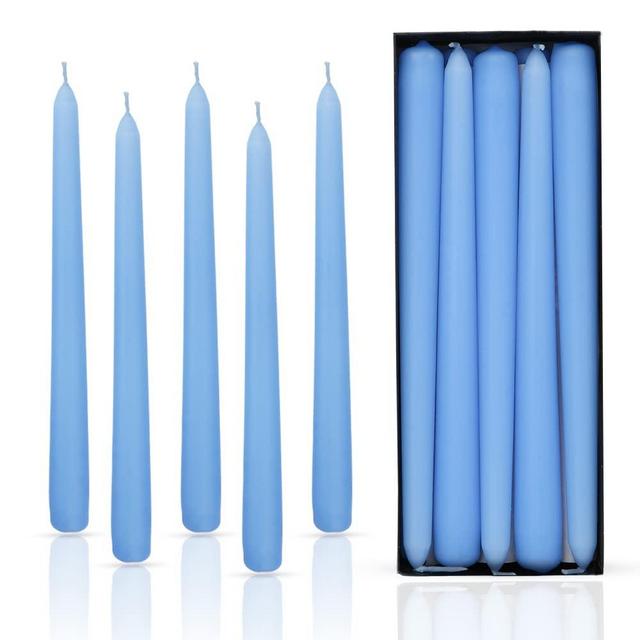 Axiom-Pack of 10 Unscented Taper Candles-9.84 Inches Tall Thicker Candle Set-9 Hours Burning time-Premium Quality Wax dripless candlesticks for Home Décor Wedding, Party & Valentine's Day (Baby Blue)