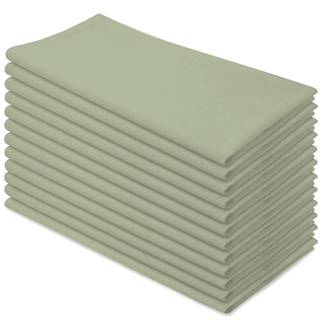 Aunti Em's Kitchen Sage Green Cotton Napkins Cloth 20 x 20 Oversized 100% Natural Bulk Linens for Dinner, Events, Weddings, Set of 12
