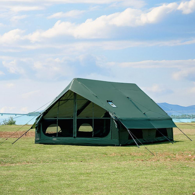 WaldZimmer Inflatable Camping Tent with Hand Pump Waterproof Outdoor Blow up Tent 2-8 Person Oxford 4 Season Glamping Air Tent Cabin House with Mesh Windows & Door