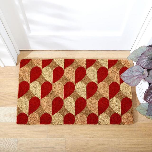 Geo Hearts Doormat, 18"x30", Deep Red