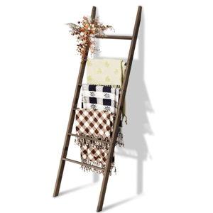 Wooden Acacia Wood 6-Tier Blanket Ladder Shelf 5.7FT 66.5'' Rustic Farmhouse