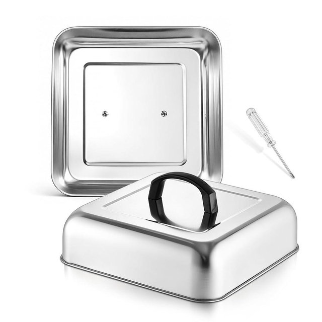 10-Inch Square Melting Domes, HaSteeL Stainless Steel Basting Steaming Cover, Metal Griddle Lid Accessories for Flattop Grill Teppanyaki Cooking Grilling Barbecue, Dishwasher Safe, 2 Pcs