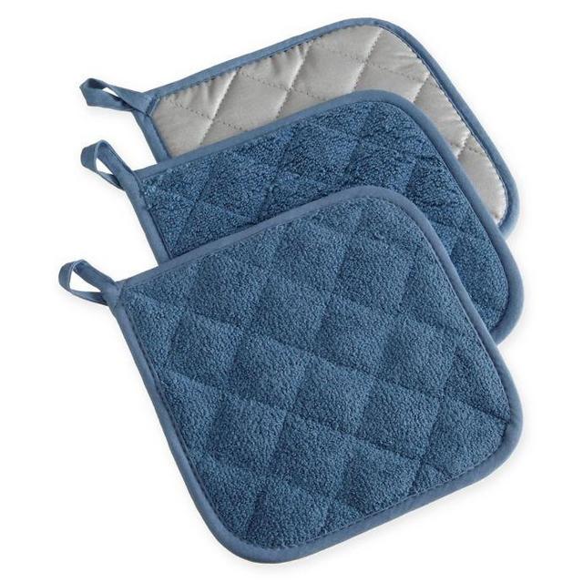 Design Imports Terry Pot Holders in Blue (Set of 3)