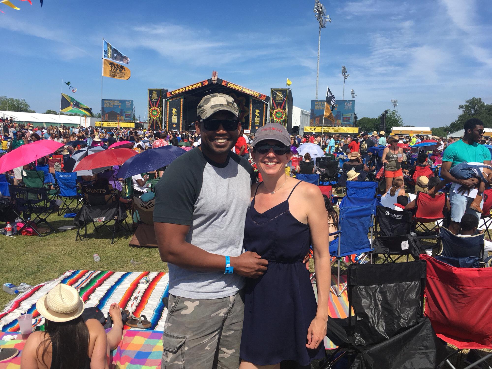 Jazz Fest 2018. Zeke doesn't like the heat and wears earplugs but danced!