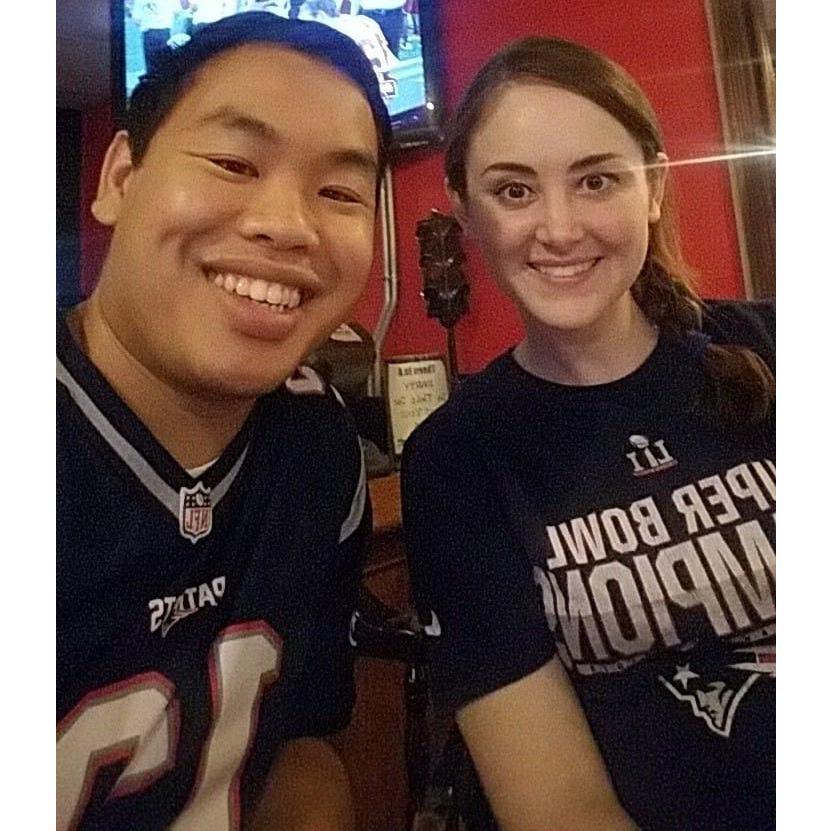 Watching our favorite team, Go Patriots!, at the bar Minh helped redesign: Dogwatch Tavern - Baltimore, MD.