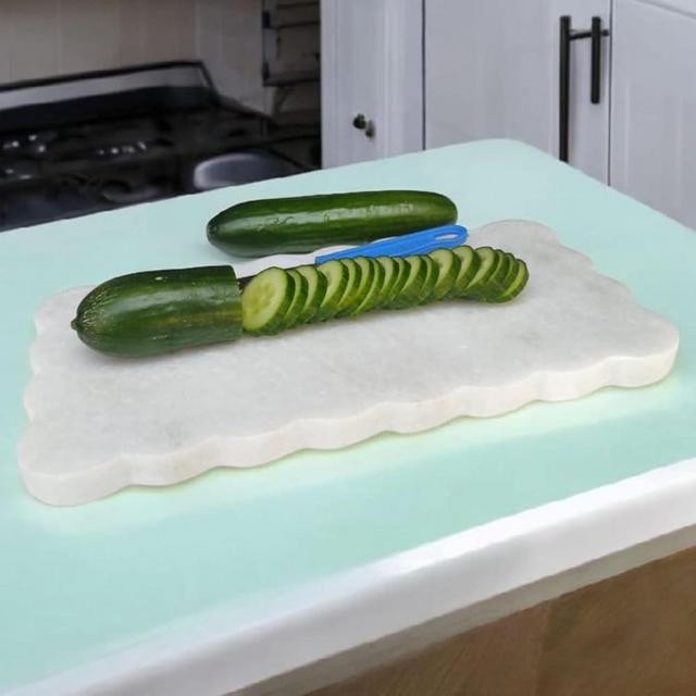 Natural Multi-Purpose Marble Charcuterie & Cutting Board with Scalloped Edge Chopping Board Decorative Vanity Bathroom Kitchen Tray Non-Slip Bumper Scratch Proof Home Décor Perfume Display 12"x6"