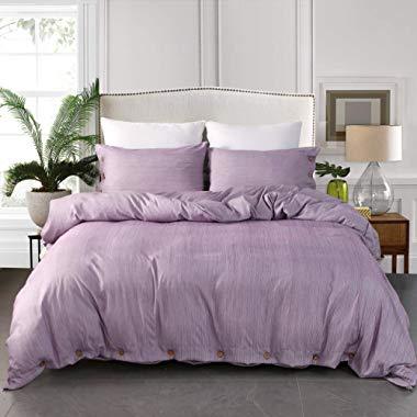 JELLYMONI Purple Duvet Cover Set Queen,3 Piece Luxury Button Bedding Set,Ultra Soft Breathable Hypoallergenic Microfiber, Easy Care,Simple Style,Solid Color Pattern Duvet Cover(Purple.Queen (90" x90