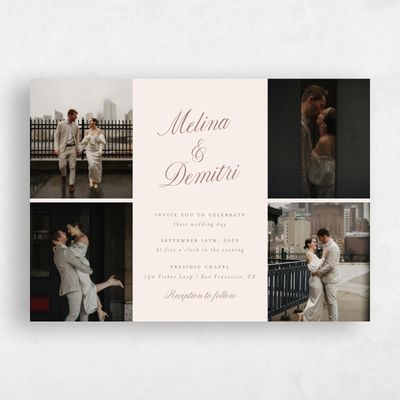 Linen, Beige Wedding Invitation - Mabel Multiphoto