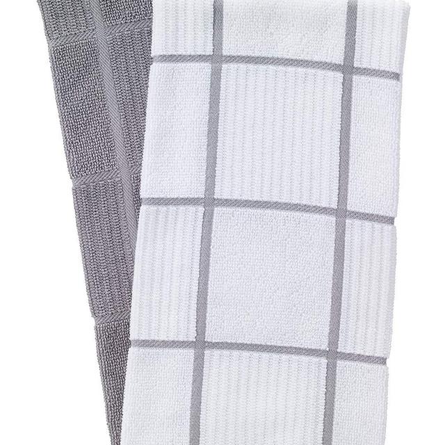 John Ritzenthaler Company - T-Fal Textiles 60954 2-Pack Solid & Check Parquet Design 100-Percent Cotton Kitchen Dish Towel, Gray
