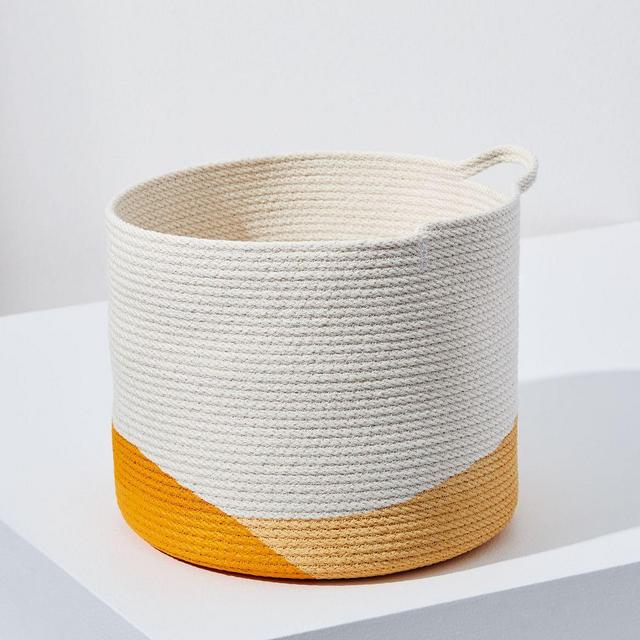 Closed Mondays Woven Bucket Basket, Large, Yellow/Marigold