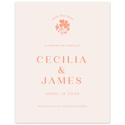 Salmon, Beige Wedding Digital Save the Date - Tiburon Portrait