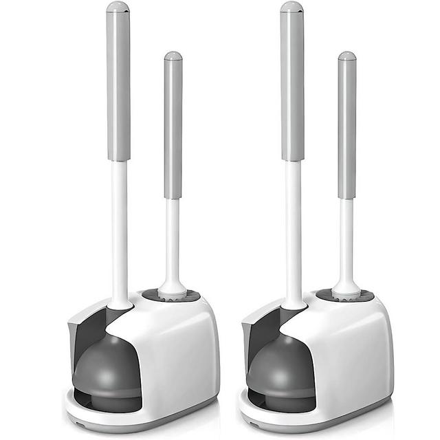 MIBIO Toilet Plunger and Brush, Bowl Brush and Plunger Combo for Bathroom Cleaning, 2 in 1 Heavy Duty Toilet Plunger Set with Holder Modern Caddy Stand (White, 2 Set)