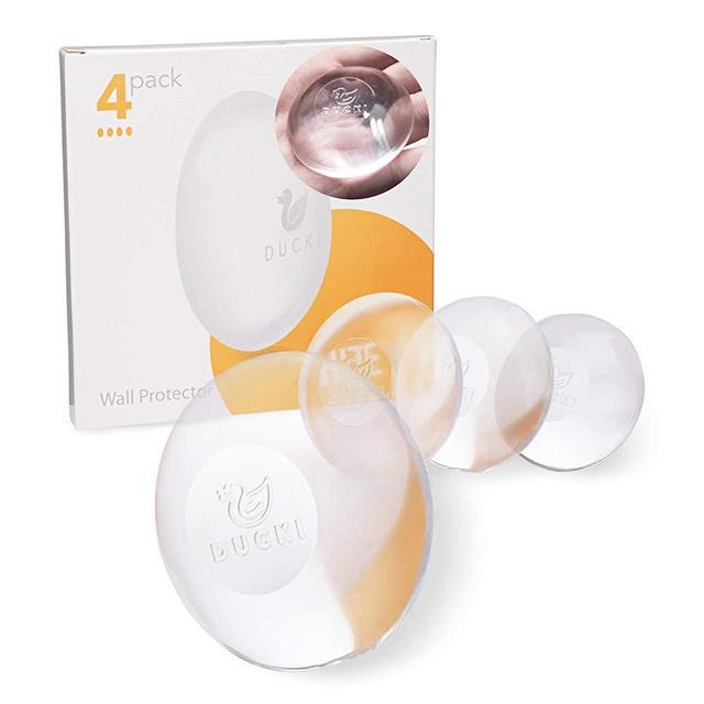 Ducki Door Stopper Wall Protector - Self Adhesive, Quiet, Reusable Shock Absorbent Gel - The Home or Office - Elegant Door Handle Silencer and Wall Protection Solution- (4pk)(Clear)