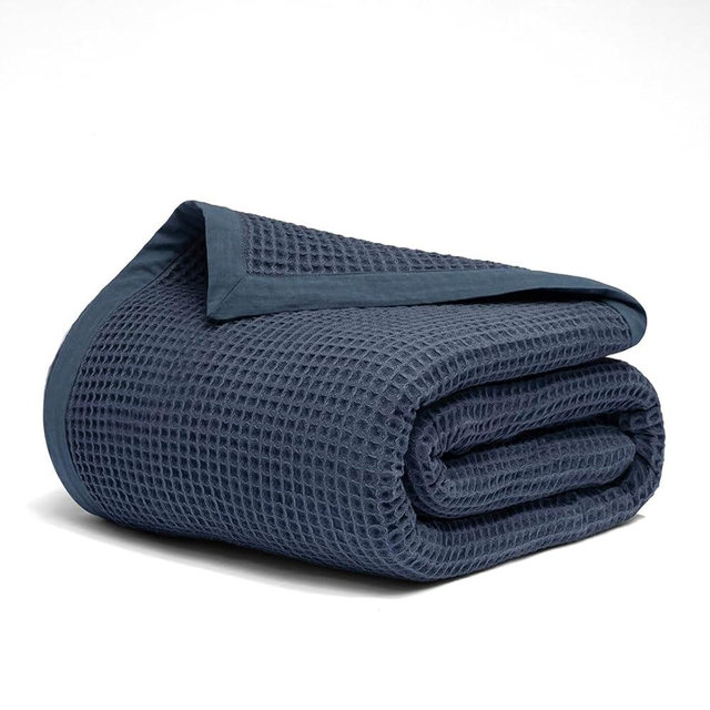 GOTS Certified 100% Organic Cotton Salt Earth Throw Blanket, 90" X 80" Waffle Blankets & Throws For Home, Throw Blanket For Couch, Modern & Cozy Blanket, All Seasons Waffle Blanket, Soft Blanket(Navy)