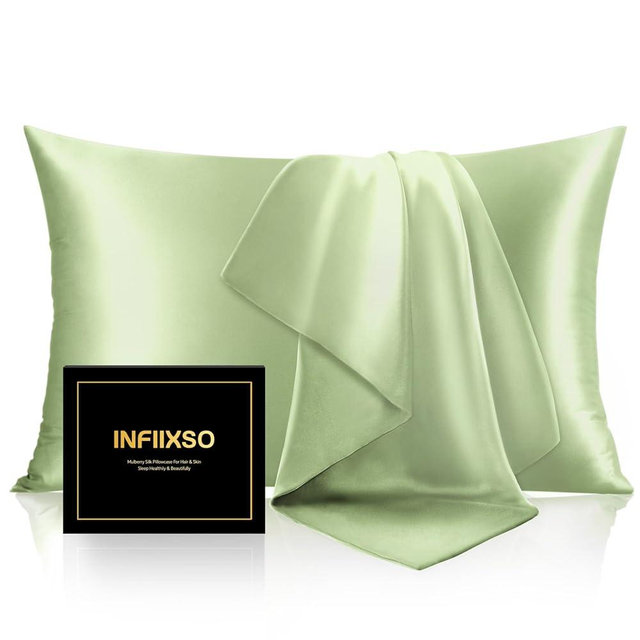 INFIIXSO Mulberry Silk Pillow Cases King Size Set of 2, Silk Pillowcase with Hidden Zipper 20"x36", Extraordinary Smooth and Soft Pillow Case for Hair and Skin(Sage Green, 2 Pack)