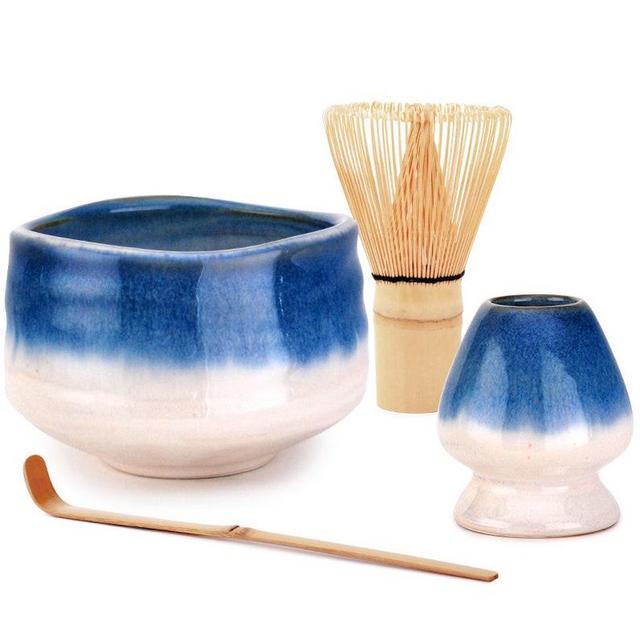 Japanese Matcha Chasen Tea Set Porcelain Matcha Bowl, Matcha Whisk, Scoop and Whisk Holder