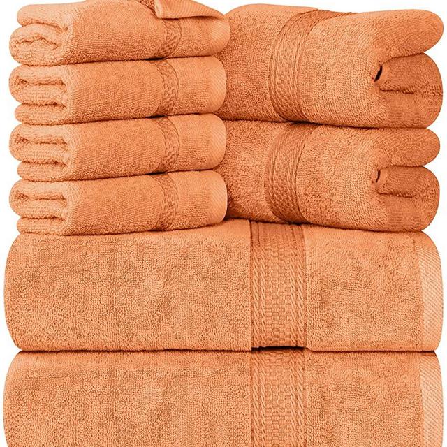 Utopia Towels 8-Piece Premium Towel Set, 2 Bath Towels, 2 Hand Towels, and 4 Wash Cloths, 600 GSM 100% Ring Spun Cotton Highly Absorbent Towels for Bathroom, Gym, Hotel, and Spa (Peach)