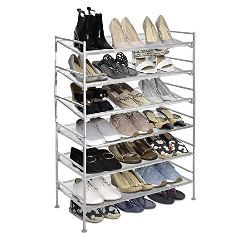 Seville Classics 3-Tier Stackable 12-Pair Multi-Position Shoe Rack Adjustable Metal Freestanding (2-Pack) Storage Shelf for Bedroom, Closet, Entryway, Dorm Room, Satin Pewter Mesh