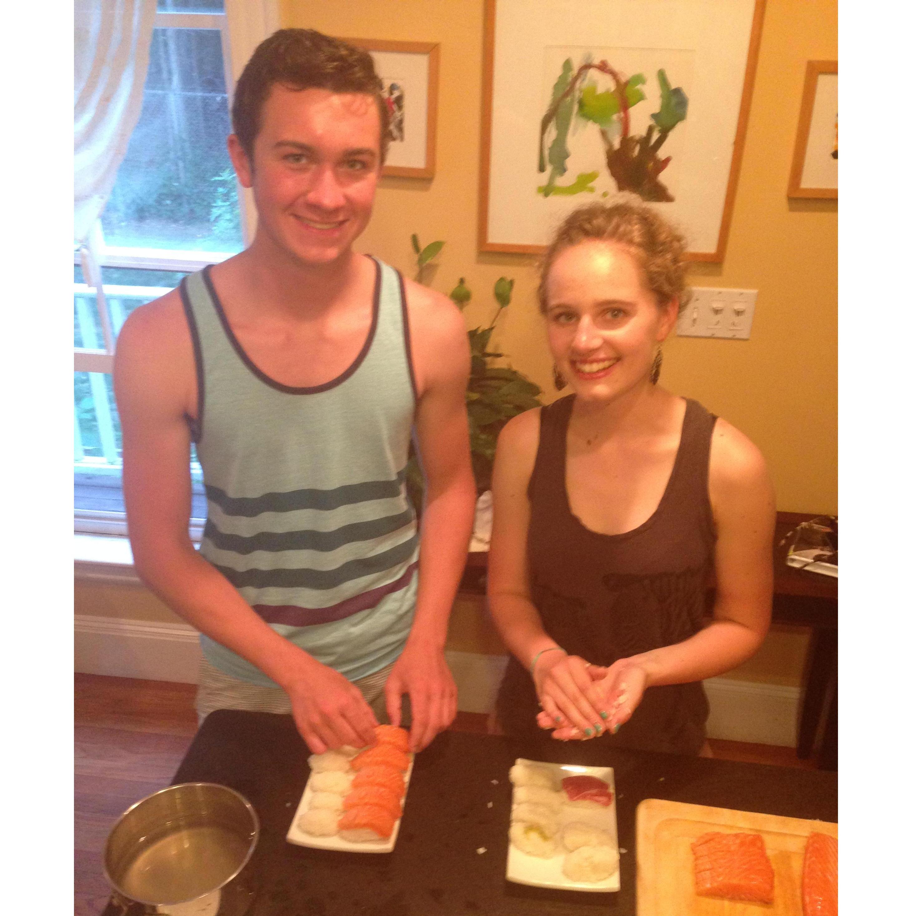 Liam's first time making/eating sushi. It's now his favorite food! (2014)