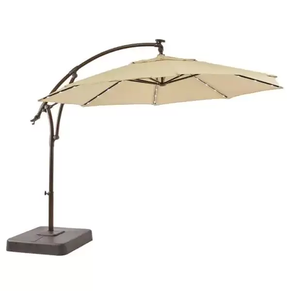 11 ft. Aluminum Cantilever Solar LED Offset Outdoor Patio Umbrella in Putty Beige