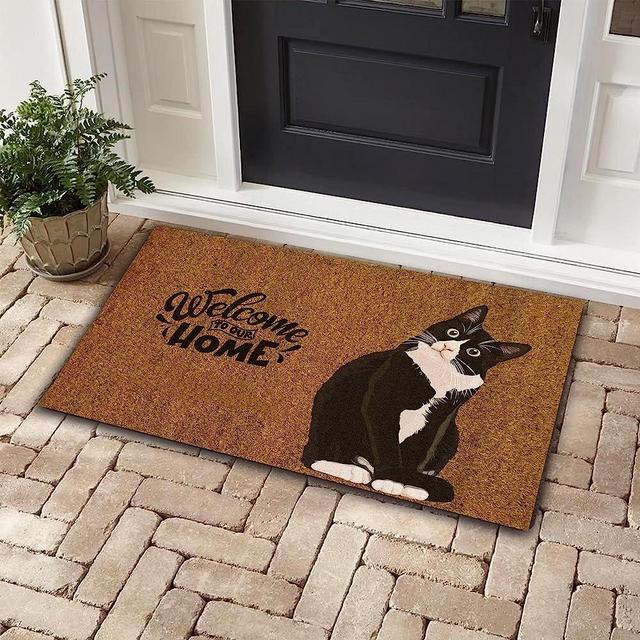 QISPIOD, Welcome to Our Home Black Cat Doormat, Cat Lovers Home Decorative Welcome Doormat House Warming Gift Cat Welcome Mats Bathroom Rugs Non Slip Absorbent Mud Trapper Mats 16x24 Inch, 16*24INCH