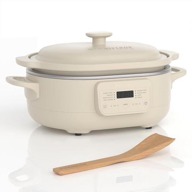 MAGNIFIQUE 4 Quart Multi-Cooker, with 8-in-1 Casserole Programmable Slow Cooker, Dutch Oven, Pasta, Wooden Spoon, Nonstick, Oven Safe Pot to 500°F Oatmeal Oatmeal
