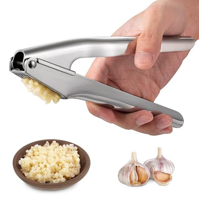 Garlic Press Stainless Steel -Handheld Garlic Mincer Tool Garlic Crusher Easy Clean Garlic Presser Ginger Smasher Heavy Duty Easy Squeeze Efficient Garlic Presses Kitchen Gadgets with Cleaning Brush