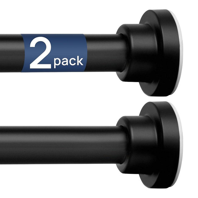 ENJOYBASICS 2 Pack Adjustable Spring Tension Curtain Rods 32 to 78 Inches, Stainless Steel Matte Black Shower Rod No Drilling for Window, Bathroom, Closet, Room Divider, 7/8" Diameter