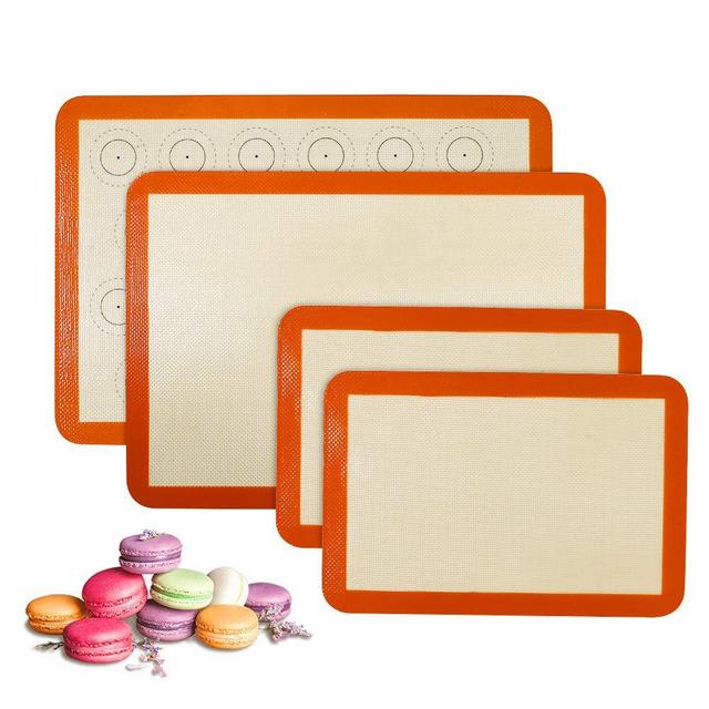 Silicone Baking Mat Set of 4 Half Sheet Non Stick Reusable Silicone Pastry Baking Mat for Bake Pans & Rolling - Macaron/Pastry/Cookie/Bun/Bread Making Counter Mat, Dough Rolling Mat