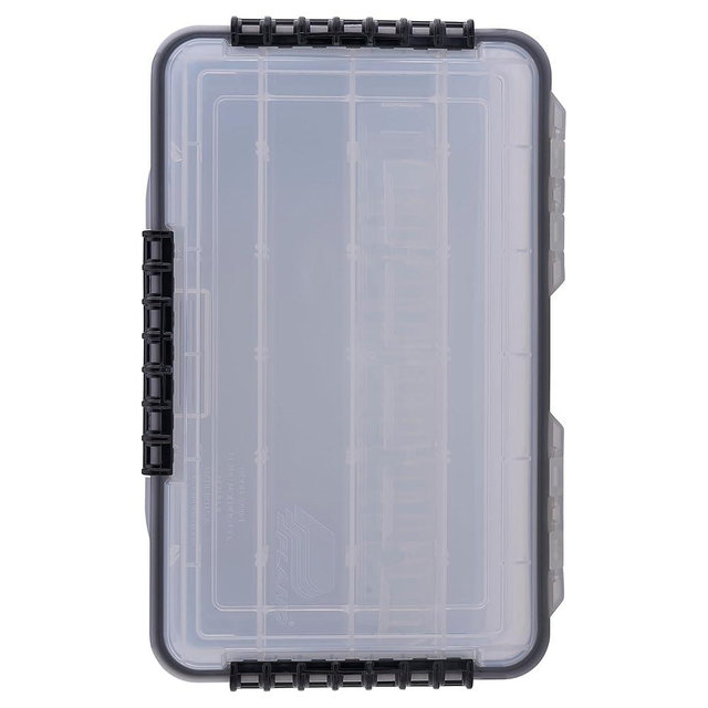 Plano Waterproof 3700 Stowaway Tackle Box, 14" X 9" X 1.875", Durable Cam-Action Latches, O-Ring Seal, Adjustable Dividers for Versatile Fishing Storage, Clear/Red