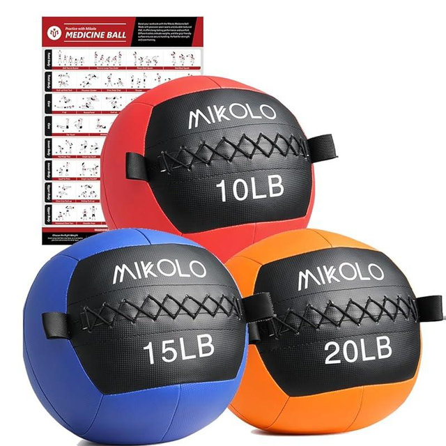 Mikolo Medicine Ball, Wall Ball,Soft Medicine Ball Set,Slam Ball for Core Training, Strength Workouts -Multi-Weight 10lbs 20lbs Exercise Balls for Home Gym, Functional Fitness (10/15/20/25LB)
