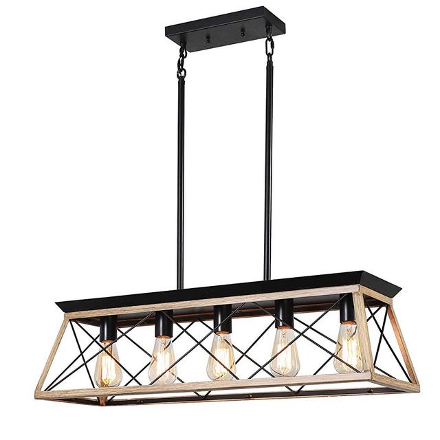 XIPUDA 5-Light Linear Pendant Light Fixture Kitchen Island Lighting Antique Industrial Metal Farmhouse Chandeliers