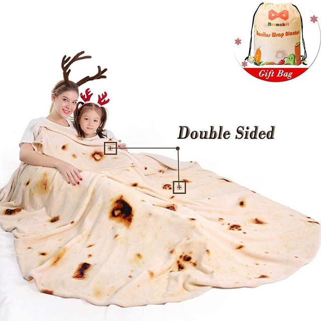 mermaker Burritos Tortilla Blanket 2.0 Double Sided 71 inches for Adult and Kids, Giant Funny Realistic Food Throw Blanket, 280 GSM Novelty Soft Flannel Taco Blanket (Yellow Blanket-4)