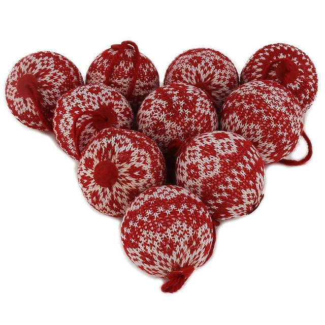 WEWILL 2.75" 10 PCS Red Knitted Sweater Christmas Ball Christmas Tree Ornaments Festival Xmas Party Gifts Decorations Snowflake Pattern