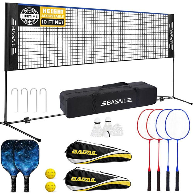 BAGAIL Badminton Net, Height Adjustable Kids Volleyball Net, Foldable Nylon Net 10 ft/14ft/17ft Wide, Tennis Net, Small Pickleball Net for Backyard Game and Indoor Outdoor Use, Easy Setup