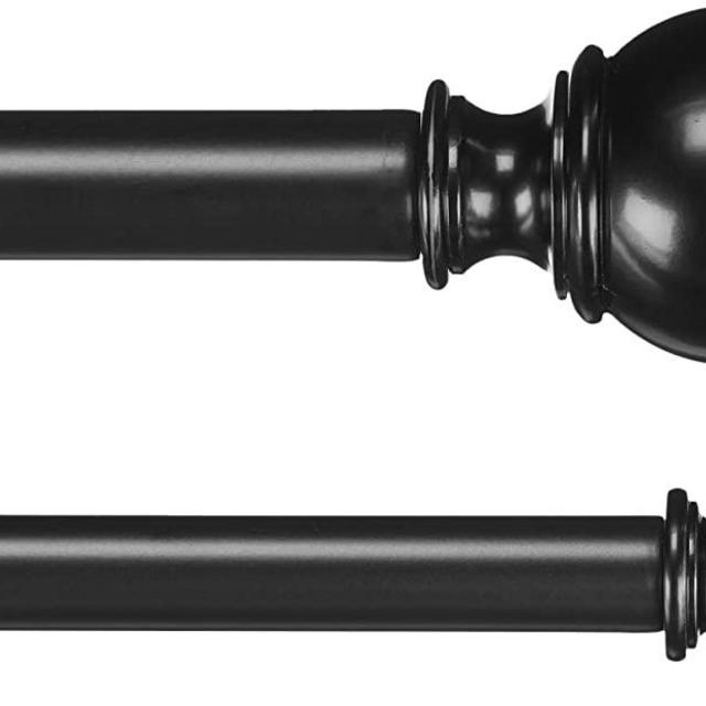 Amazon Basics 1-Inch Double Extendable Curtain Rods with Round Finials Set, 72 to 144 Inch, Black