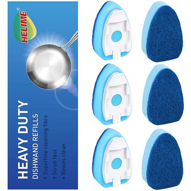 HELIME Dishwand Refills Sponge Heads, Dish Wand Refill Non Scratch Replacement, Heavy Duty Scrub Dots Brush Dispenser, Soap Dispensing