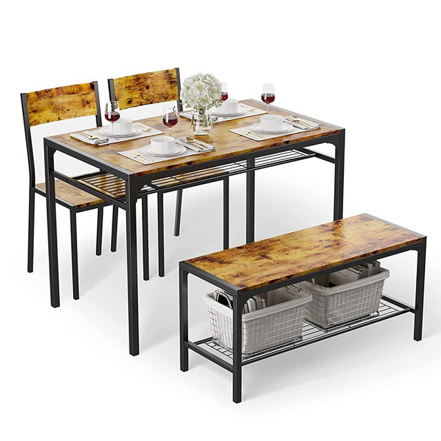 Gizoon Kitchen Table and 2 Chairs for 4 with Bench, 4 Piece Dining Table Set for Small Space, Apartment, Retro