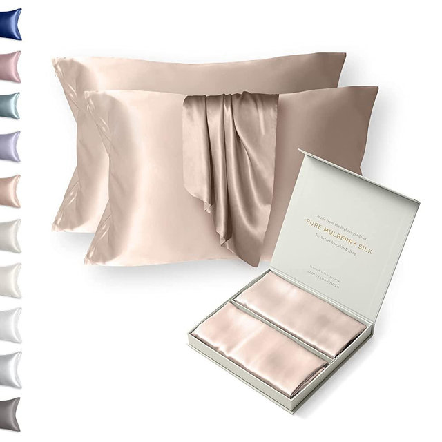Colorado Home Co Silk Pillowcase 2 Pack - Silk Pillowcase for Hair and Skin - King Size Pillow Cases Set of 2-100% Mulberry Silk Pillowcase 2 Pack Nude Champagne with Zipper