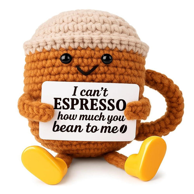 YimiBloss Coffee Lovers Cute Birthday Gifts for Women Men Positive Crochet Espresso Coffee Cup Desk Decor–Funny Emotional Gift for Best Friends Girlfriend Wife Husband Coworkers Thank You Valentins